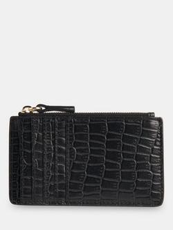 Whistles Croc Zip Top Card Holder, Black - view 2, Black