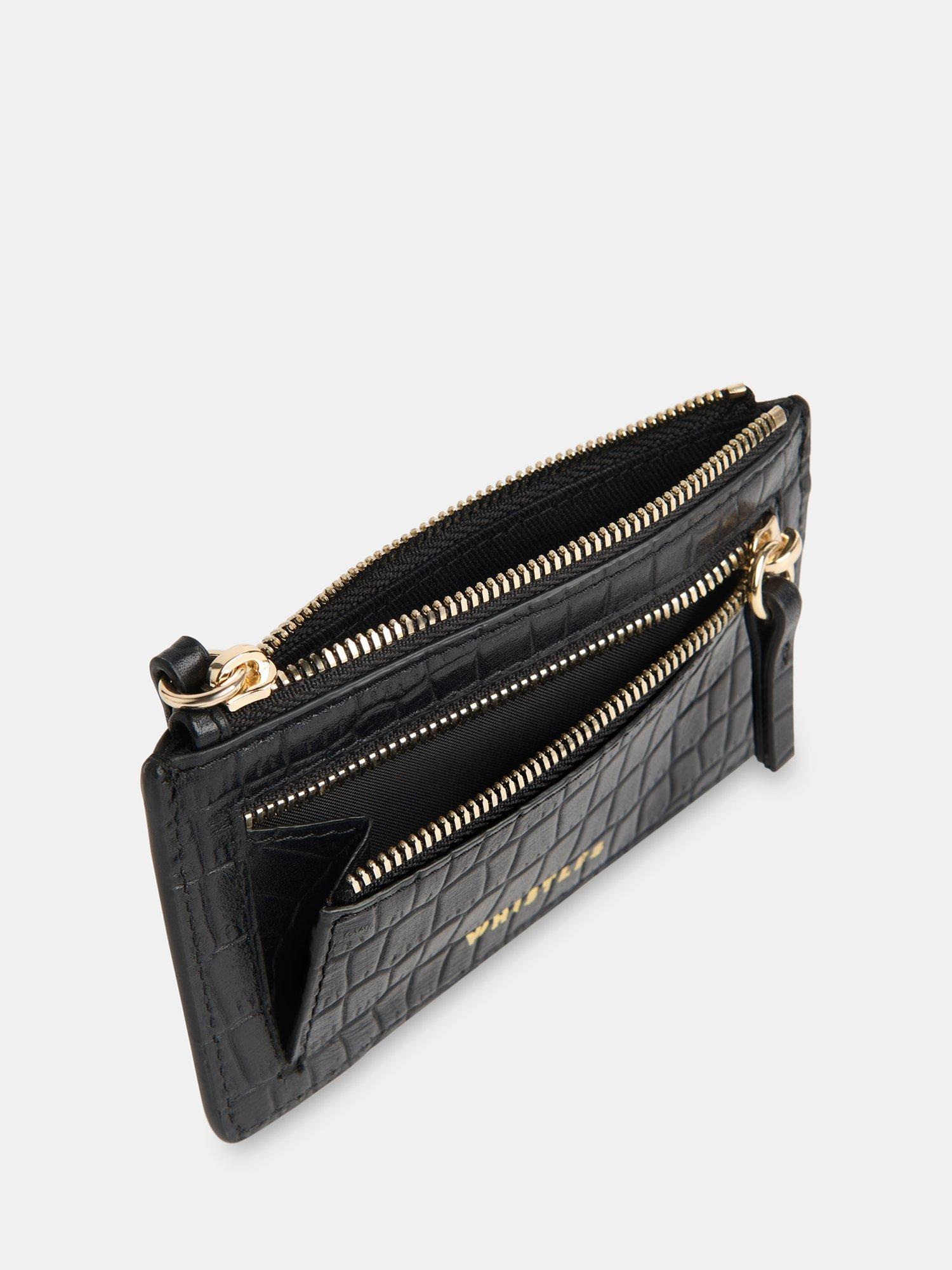 Product image 3 of 4, which shows Whistles Croc Zip Top Card Holder, Black
