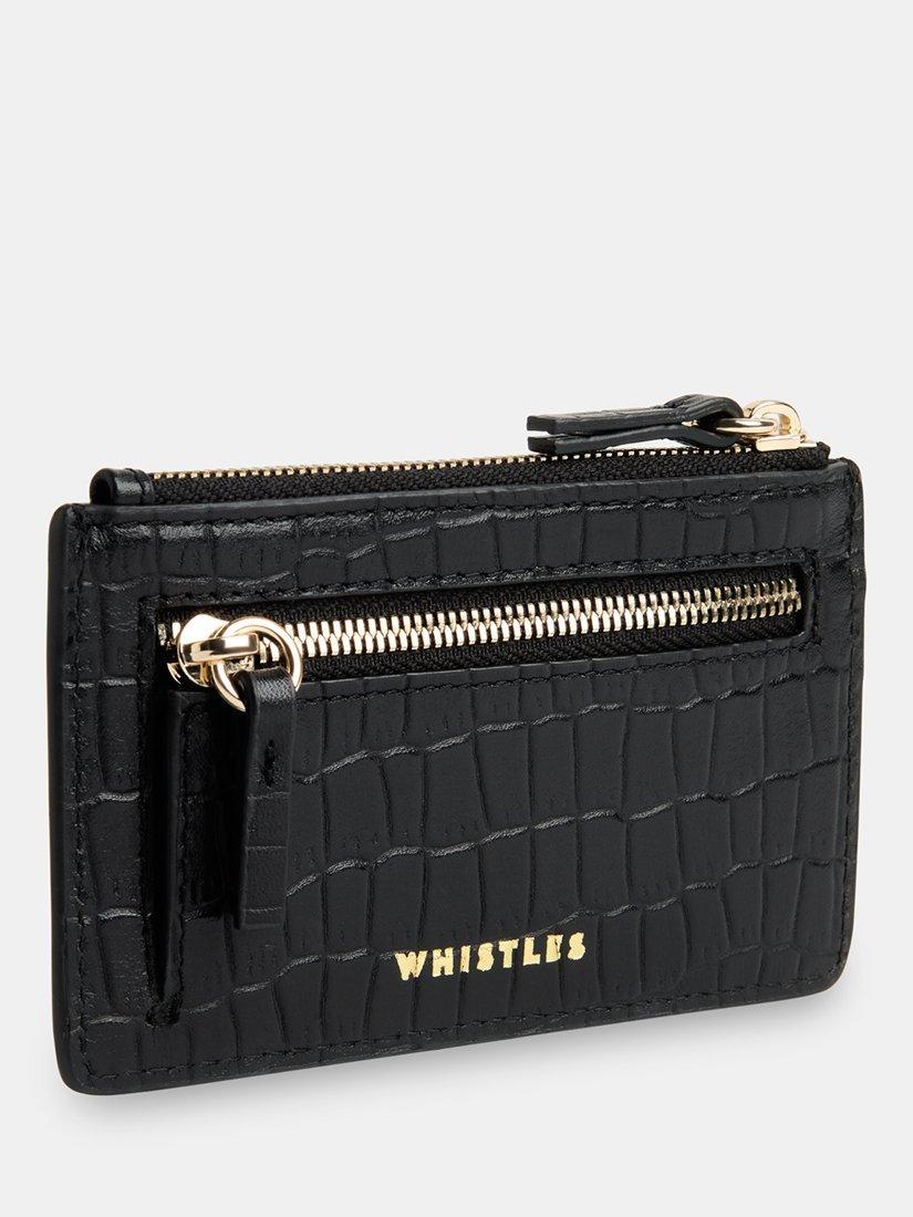 Product image 4 of 4, which shows Whistles Croc Zip Top Card Holder, Black