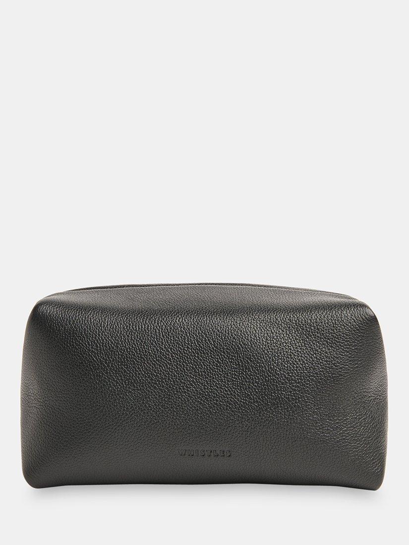 Product image 1 of 4, which shows Whistles Ria Leather Zip Pouch, Black, One Size