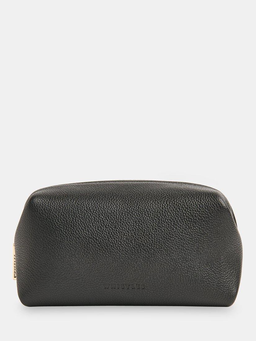 Product image 1 of 4, which shows Whistles Ria Mini Leather Zip Pouch, Black, One Size