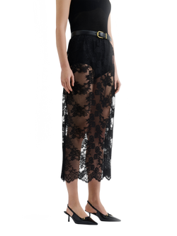 Malina Alice Sheer Lace Midi Skirt, Black, Black