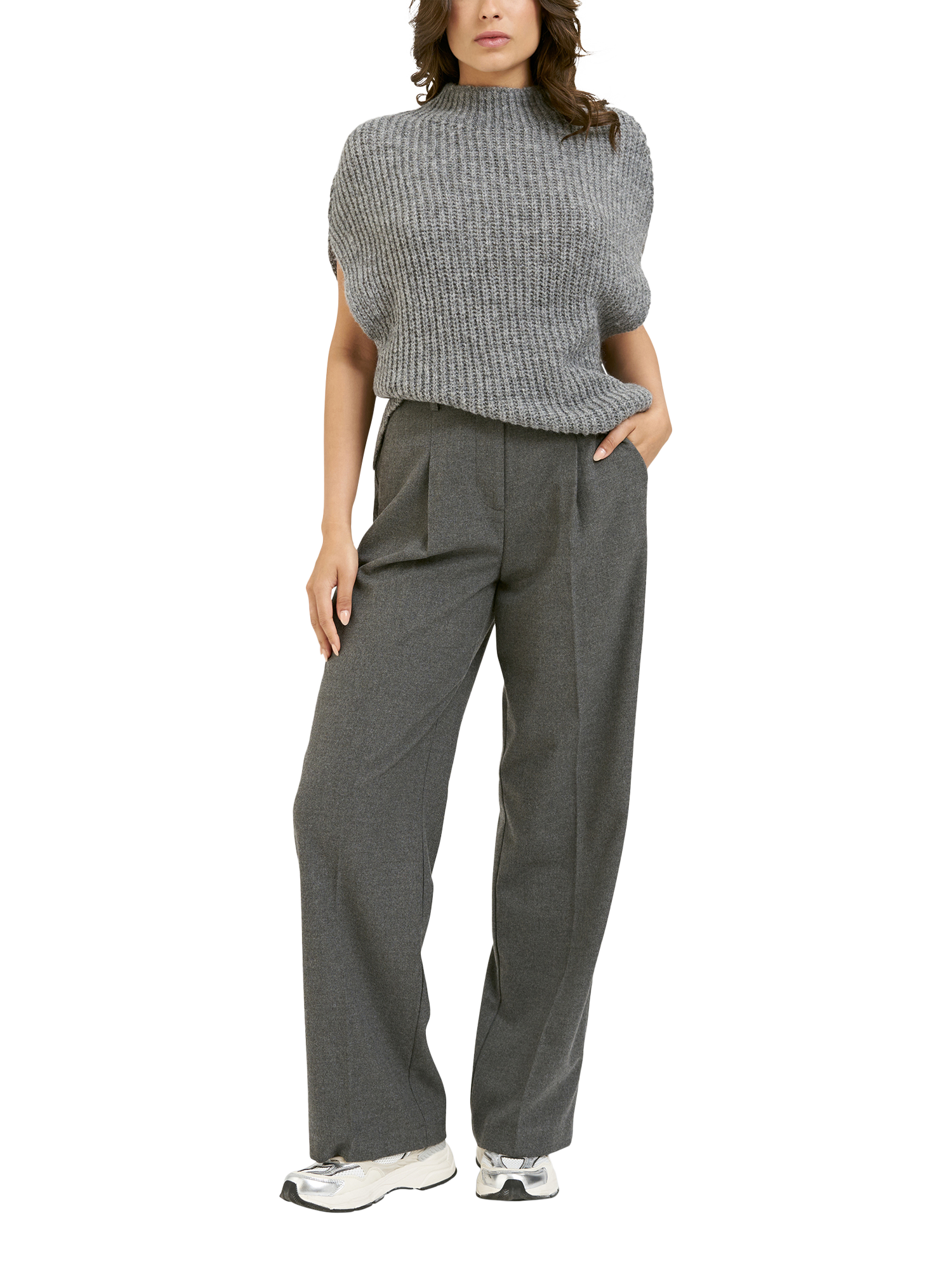 Product image 3 of 4, which shows Smith & Soul Funnel Neck Stand Collar Jumper, Dark Grey, S-M