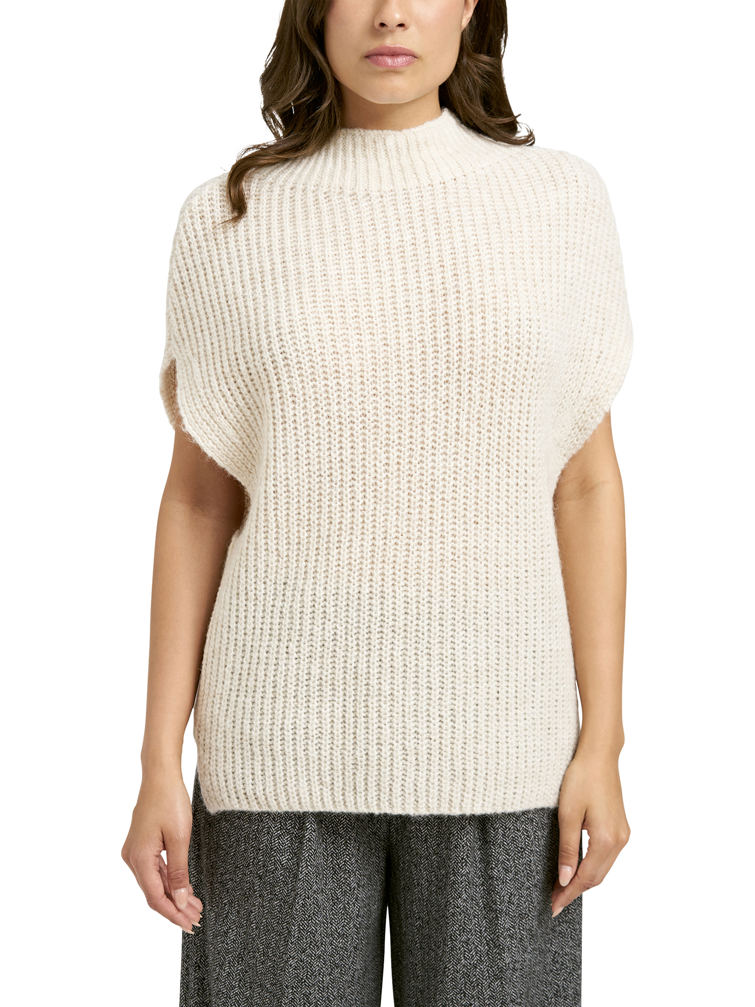 Product image 1 of 4, which shows Smith & Soul Funnel Neck Stand Collar Jumper, Wool White, S-M