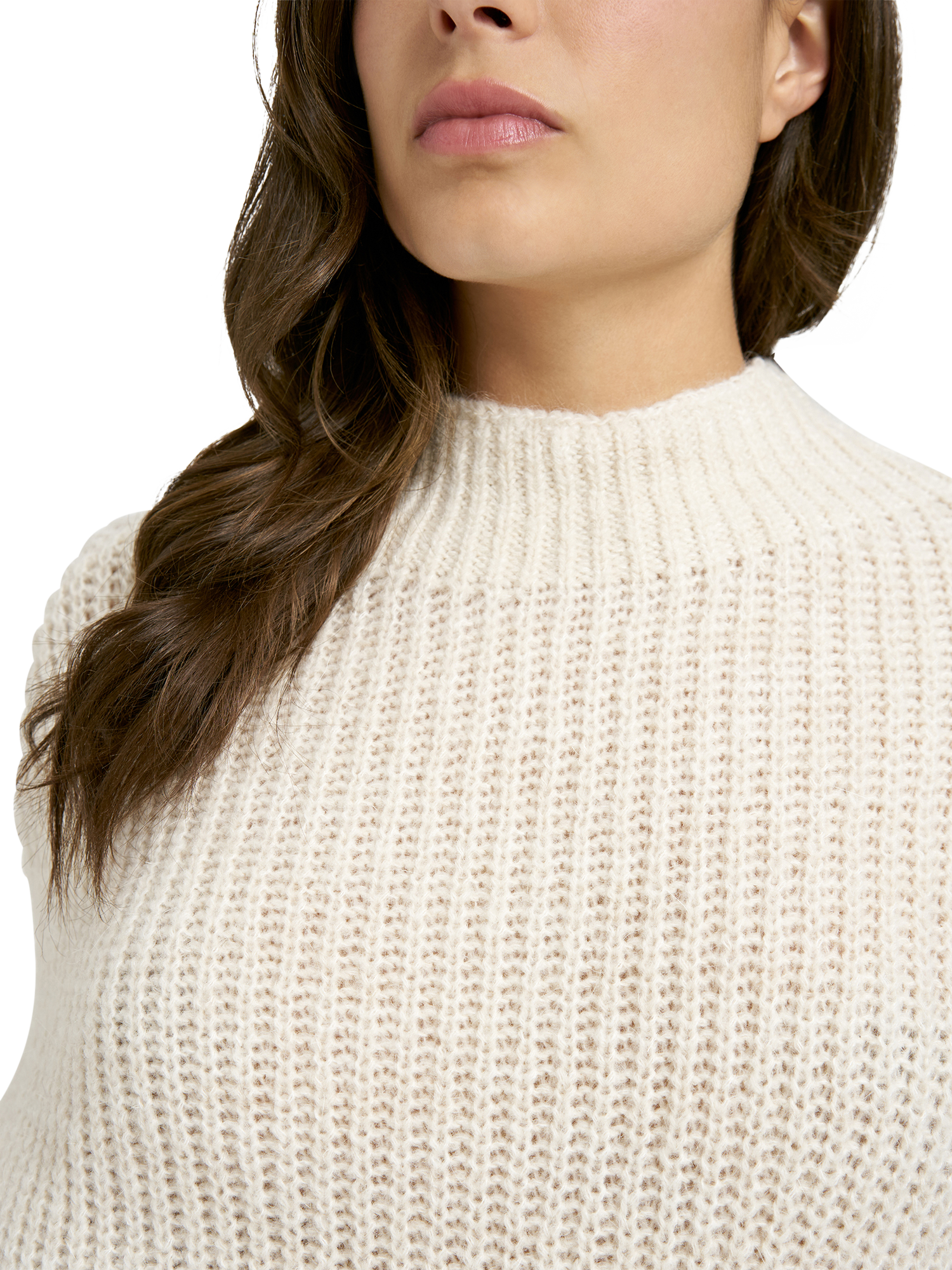 Product image 4 of 4, which shows Smith & Soul Funnel Neck Stand Collar Jumper, Wool White, S-M