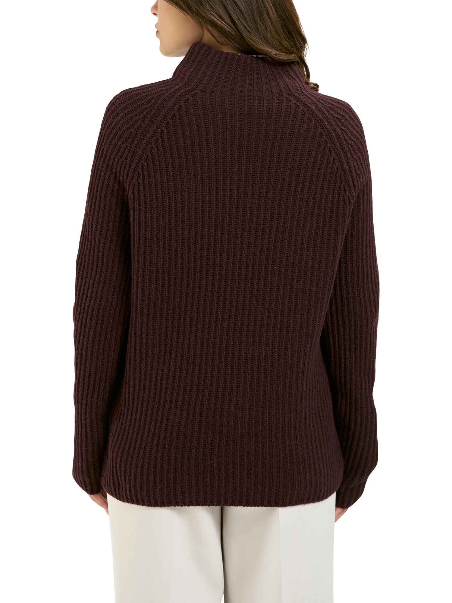 Product image 2 of 6, which shows Smith & Soul Ribbed High Neck Jumper, Plum, XS