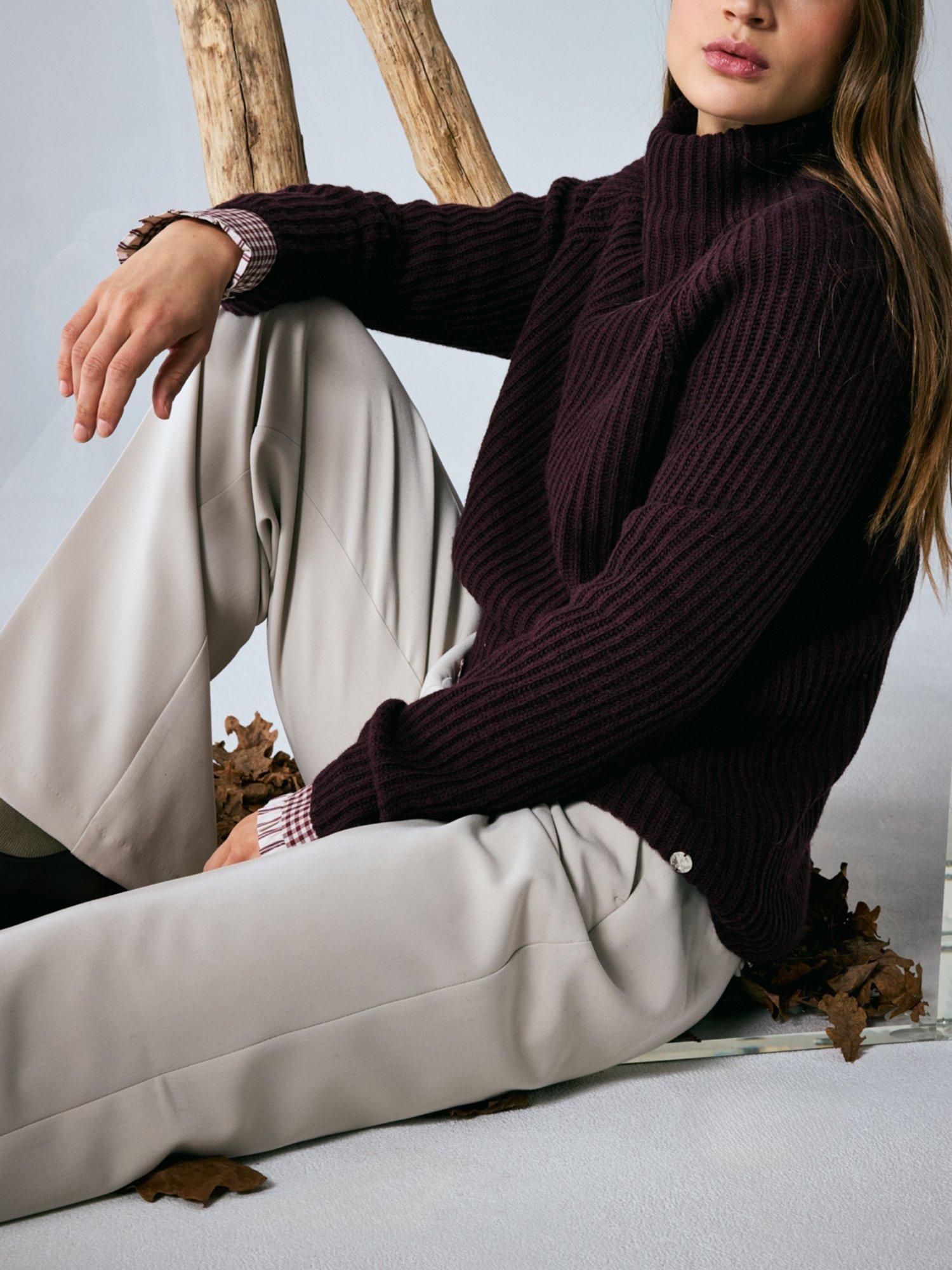 Product image 5 of 6, which shows Smith & Soul Ribbed High Neck Jumper, Plum, XS