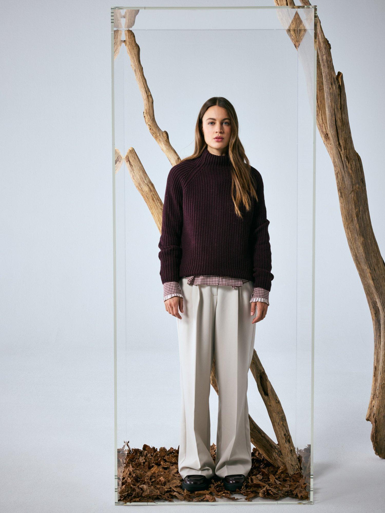 Product image 6 of 6, which shows Smith & Soul Ribbed High Neck Jumper, Plum, XS