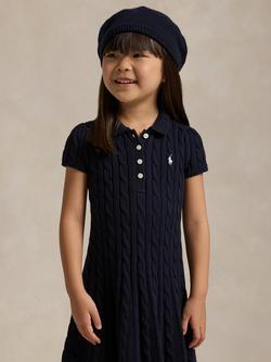 Ralph Lauren Kids' Cotton Cable Knit Polo Jumper Dress, Navy/Cream - view 2, Navy/Cream