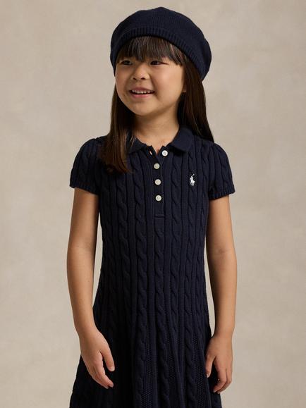 Ralph Lauren Kids' Cotton Cable Knit Polo Jumper Dress, Navy/Cream - view 2, Navy/Cream