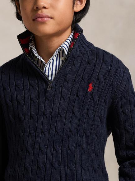 Polo Ralph Lauren Cable Knit Zip Neck Jumper - view 2, Navy