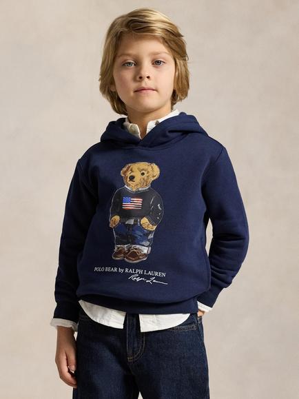 Ralph Lauren Kids' Cotton Blend Polo Hoodie, Navy/Bear, Navy/Bear