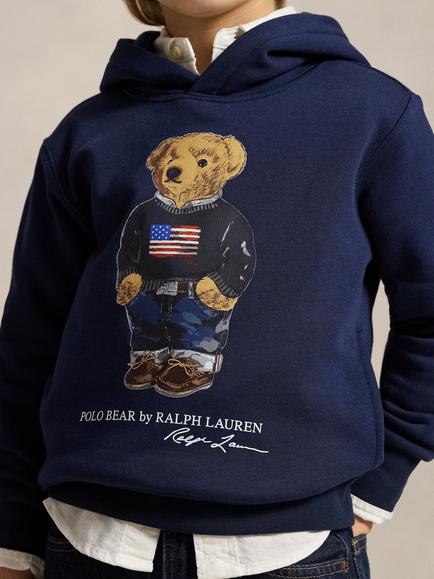 Ralph Lauren Kids' Cotton Blend Polo Hoodie, Navy/Bear - view 2, Navy/Bear