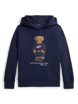 Ralph Lauren Kids' Cotton Blend Polo Hoodie, Navy/Bear, Navy/Bear