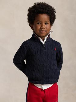 Ralph Lauren Kids' Cotton Cable-Knit Quarter Zip Jumper, Navy, Navy