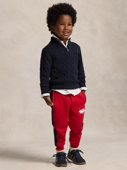 Polo Ralph Lauren Kids' Cable Knit Zip Neck Jumper - view 2, Navy