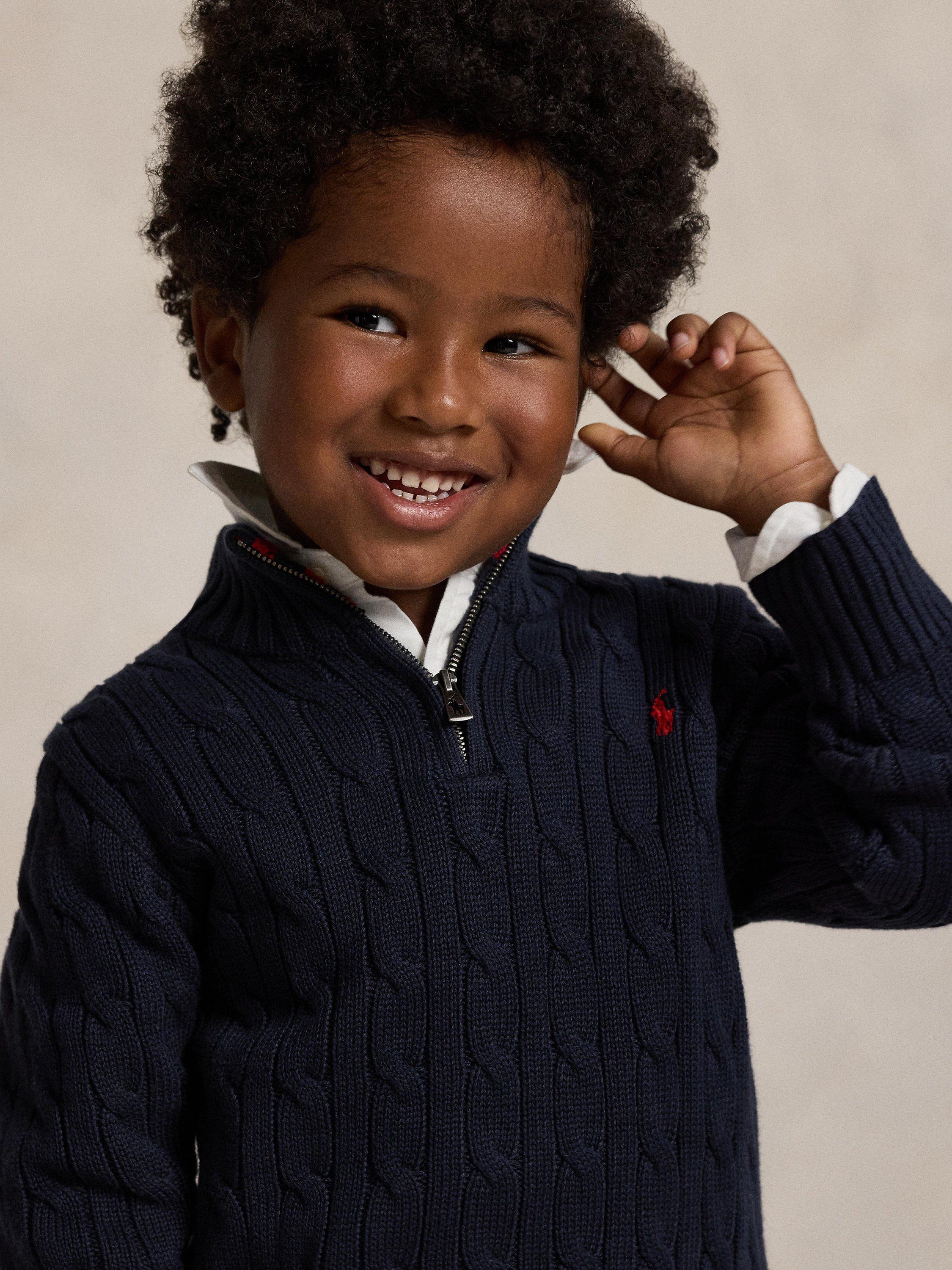 Ralph Lauren Kids' Cotton Cable-Knit Quarter Zip Jumper, Navy