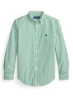 Ralph Lauren Kids' Woven Cotton Logo Shirt, Green/White