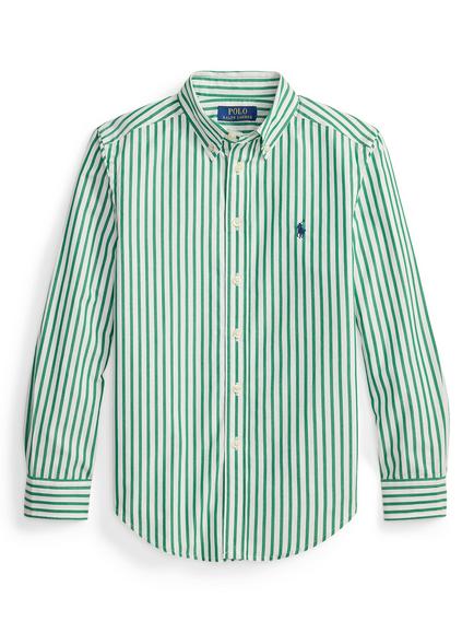 Ralph Lauren Kids' Woven Cotton Logo Shirt, Green/White