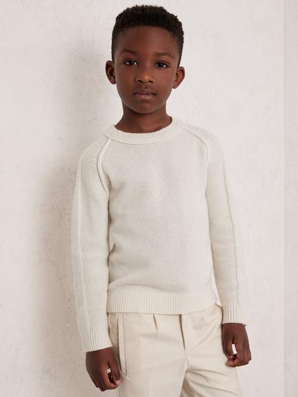 Reiss Kids' Foulton Wool Blend Jumper, Off White, Off White