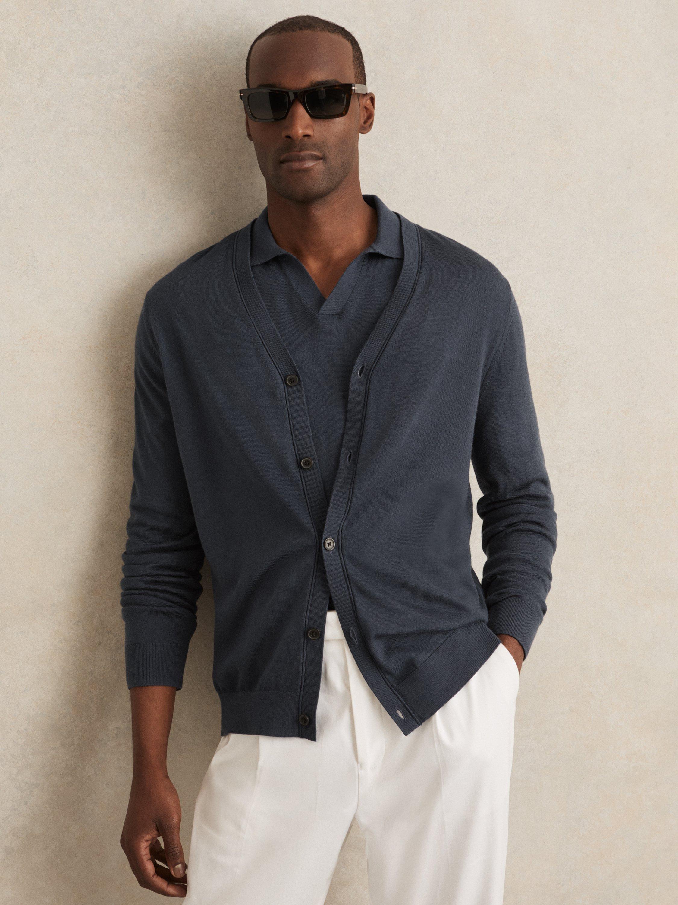 Product image 1 of 5, which shows Reiss West Merino Wool Cardigan, Midnight Navy, XS