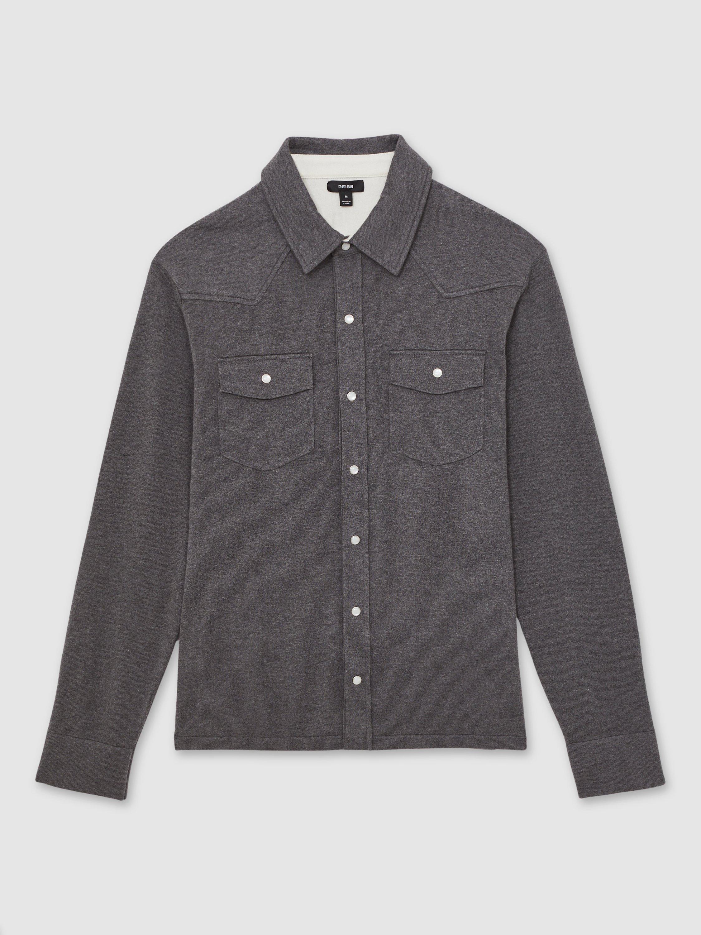 Product image 3 of 5, which shows Reiss Ledger Cotton Cashmere Blend Shirt, Charcoal Grey, XS