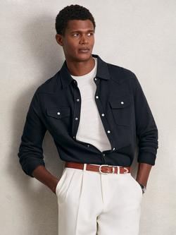 Reiss Ledger Cotton Cashmere Blend Shirt, Navy