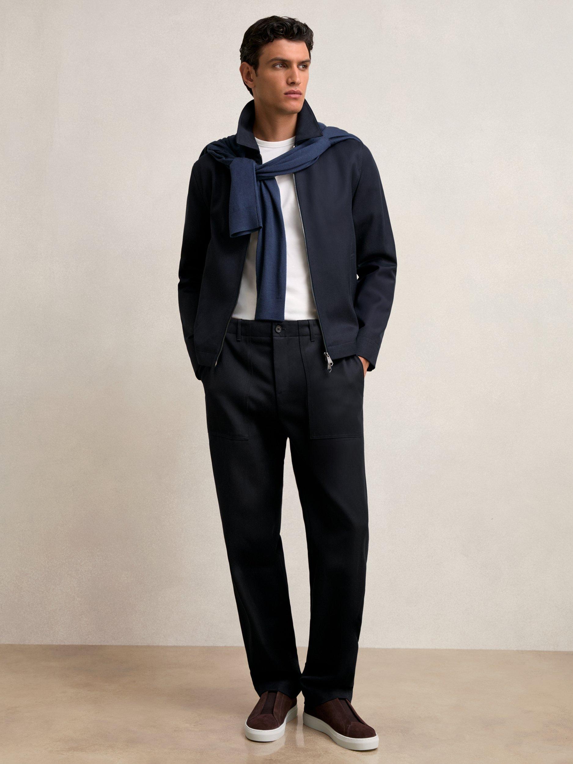Product image 1 of 5, which shows Reiss Preach Wide Utility Trousers, Navy, 28R