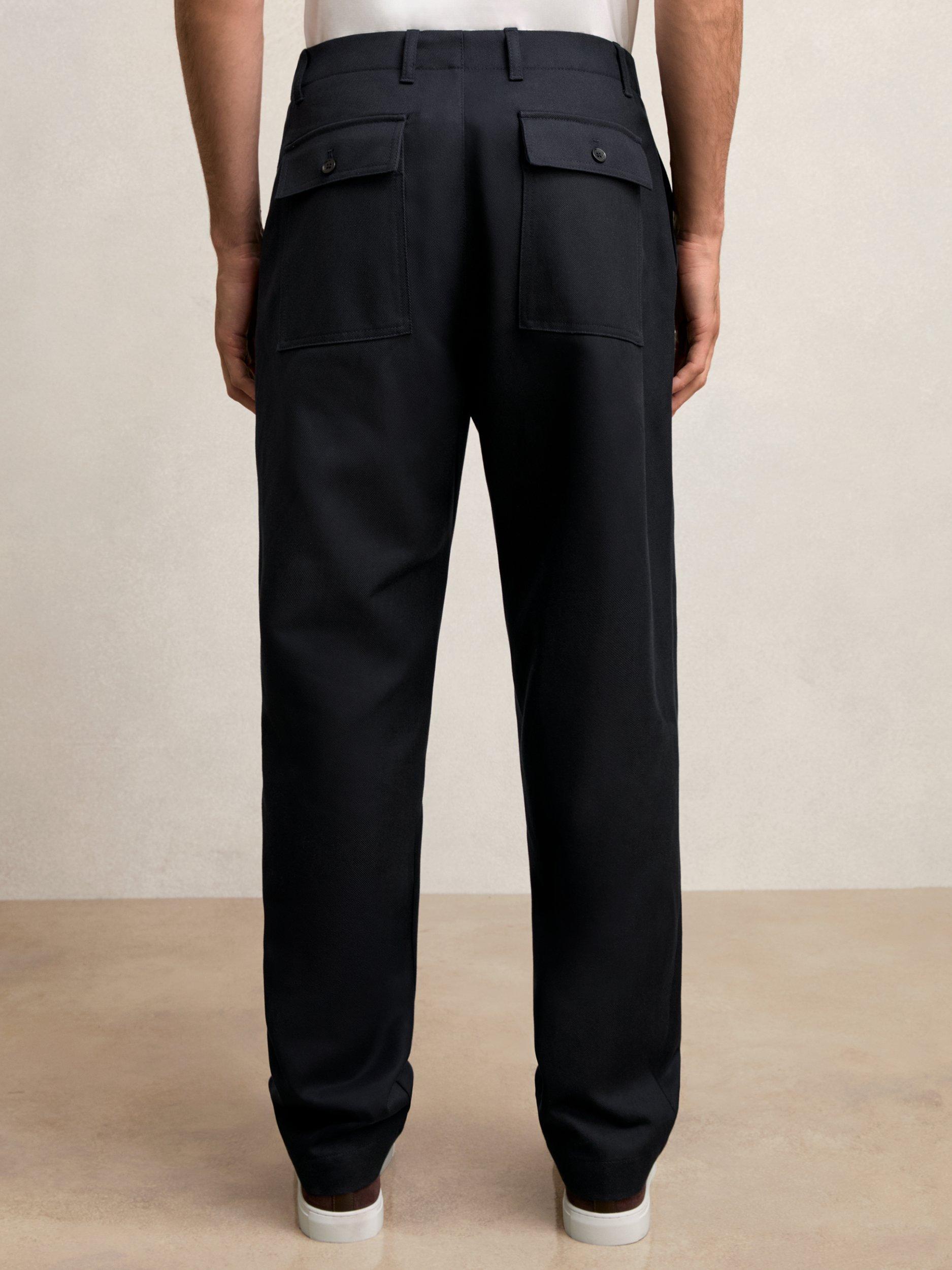 Product image 2 of 5, which shows Reiss Preach Wide Utility Trousers, Navy, 28R