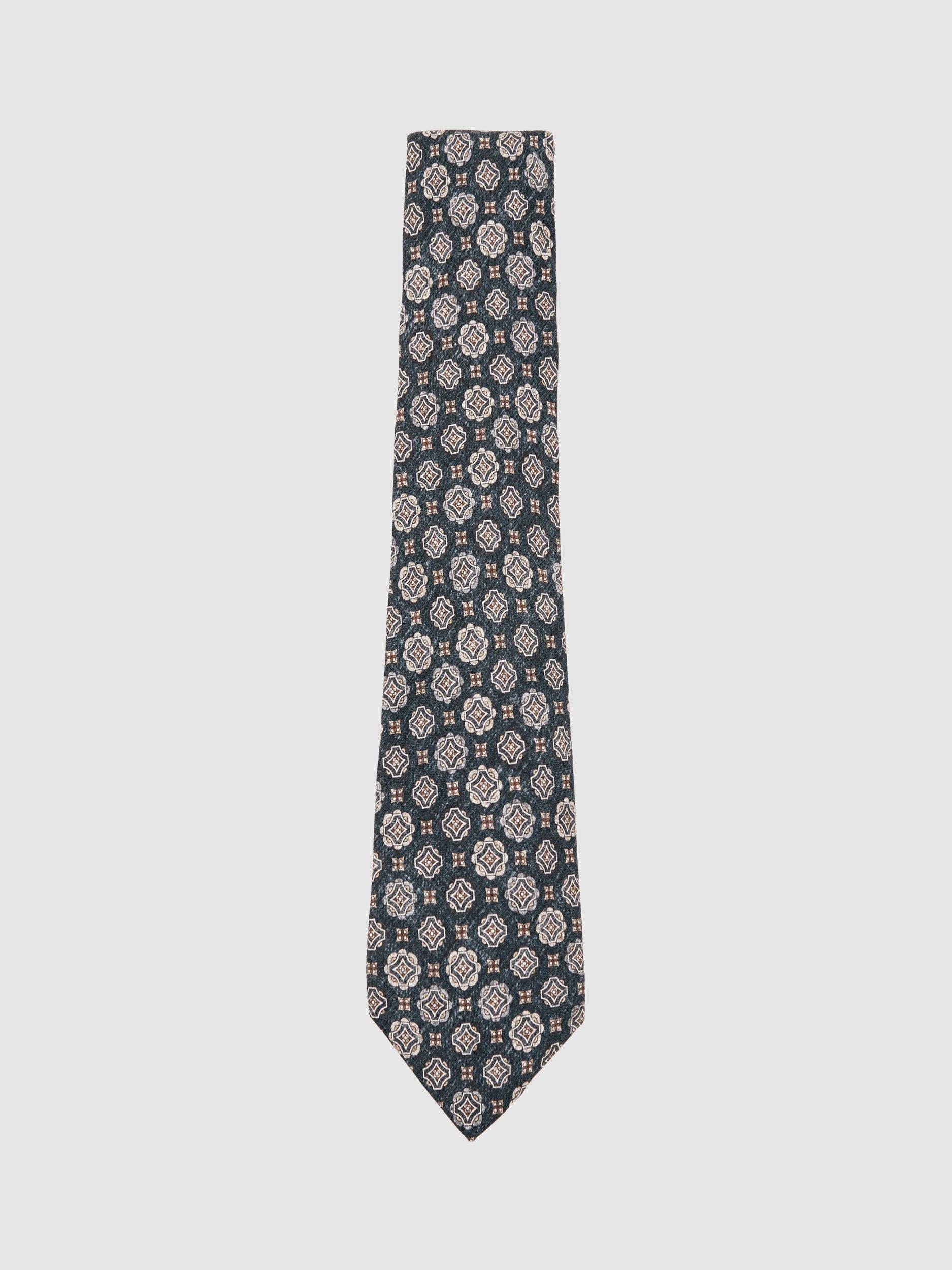 Product image 1 of 5, which shows Reiss Maximo Silk Tie, Indigo/Multi, One Size