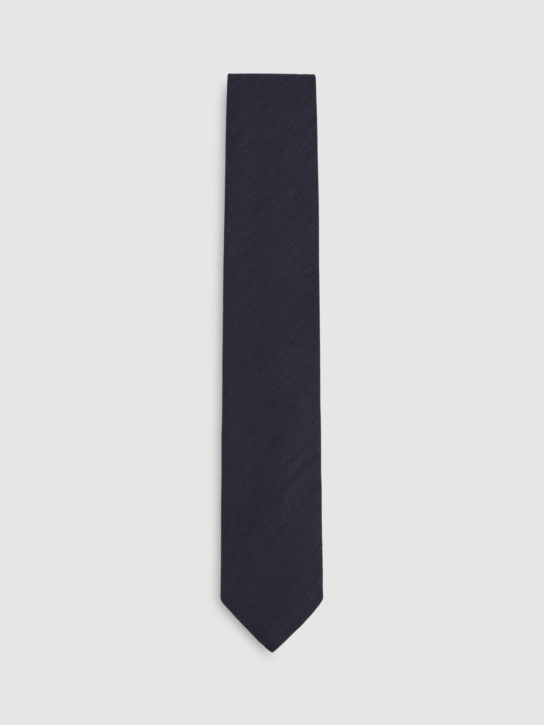Product image 1 of 5, which shows Reiss Falco Silk Blend Textured Tie, Navy