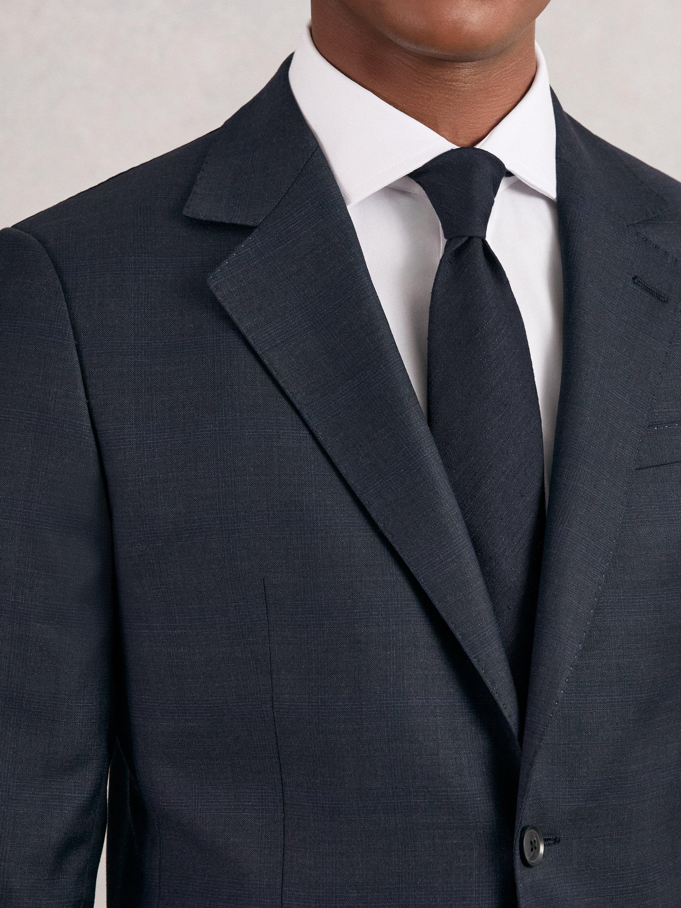 Product image 3 of 5, which shows Reiss Falco Silk Blend Textured Tie, Navy