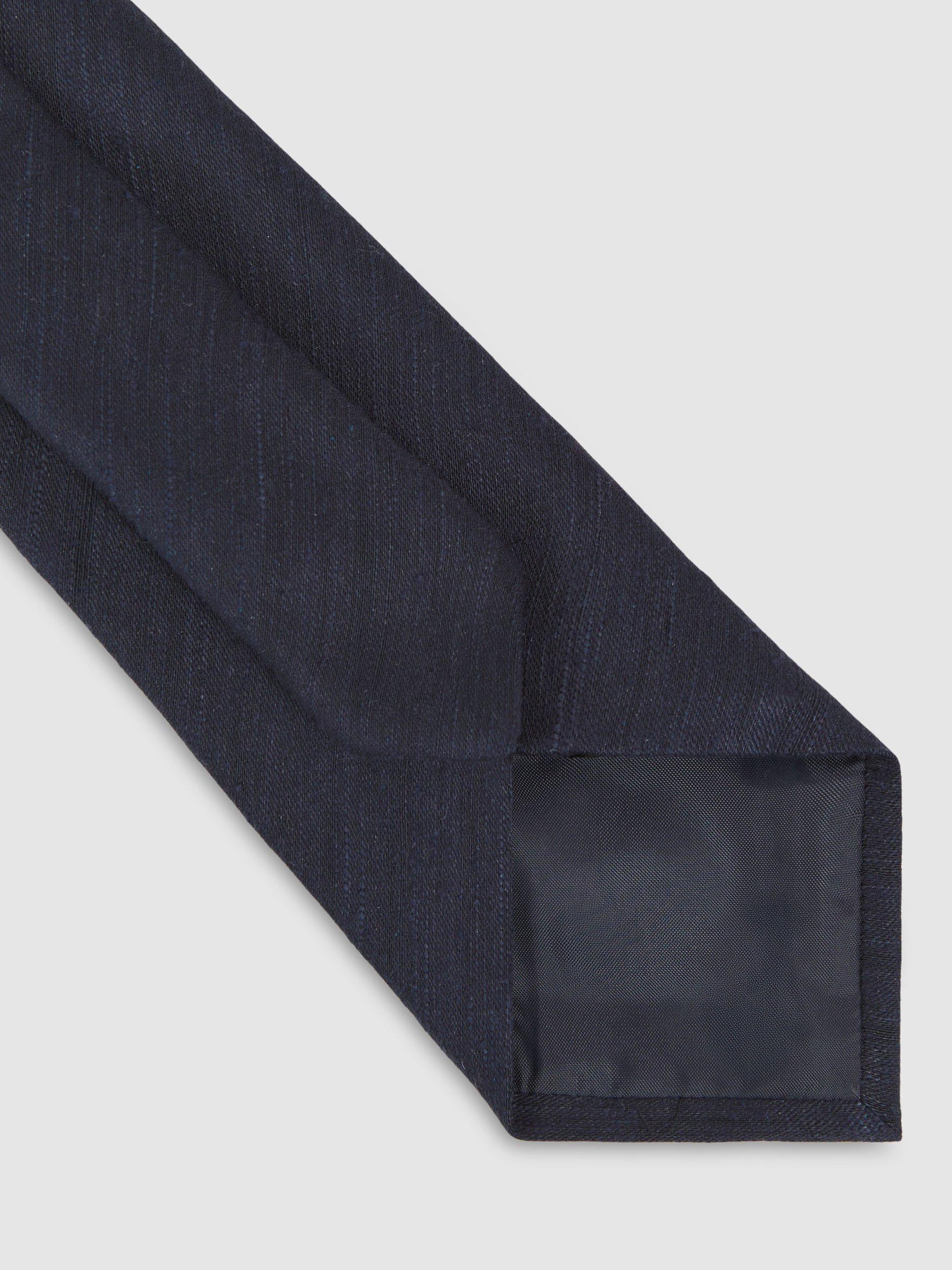 Product image 5 of 5, which shows Reiss Falco Silk Blend Textured Tie, Navy