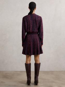Reiss Aurora Snake Print Flippy Dress, Burgundy/Black - view 2, Burgundy/Black