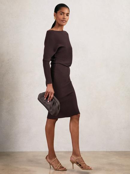 Reiss Lara Drape Knit Bodycon Dress, Plum Purple