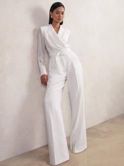 Reiss Flora Sheer Sleeve Tux Jumpsuit, Ivory, Ivory
