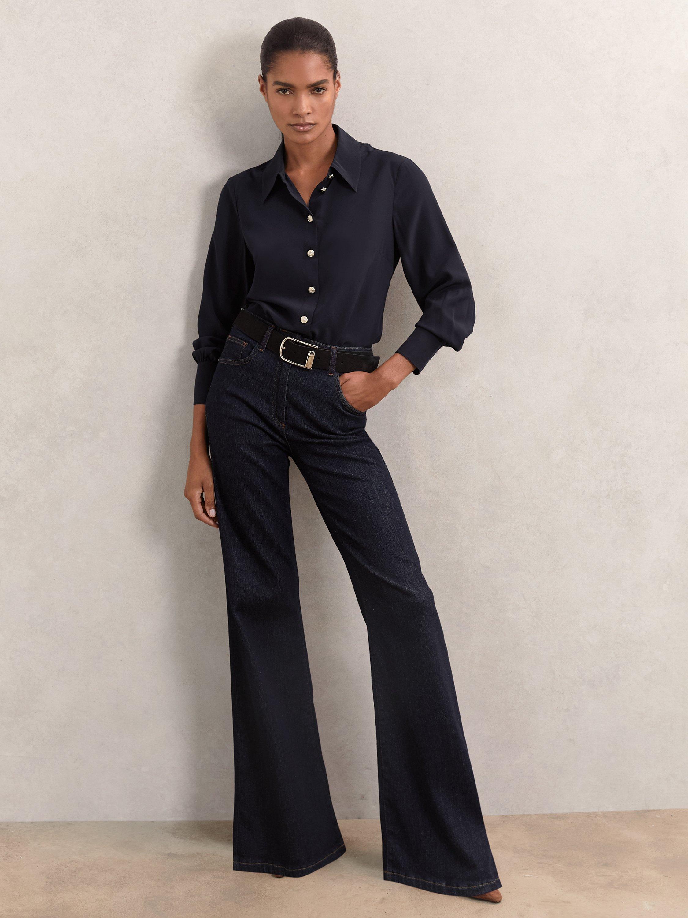 Reiss Gianna Pure Silk Shirt, Navy