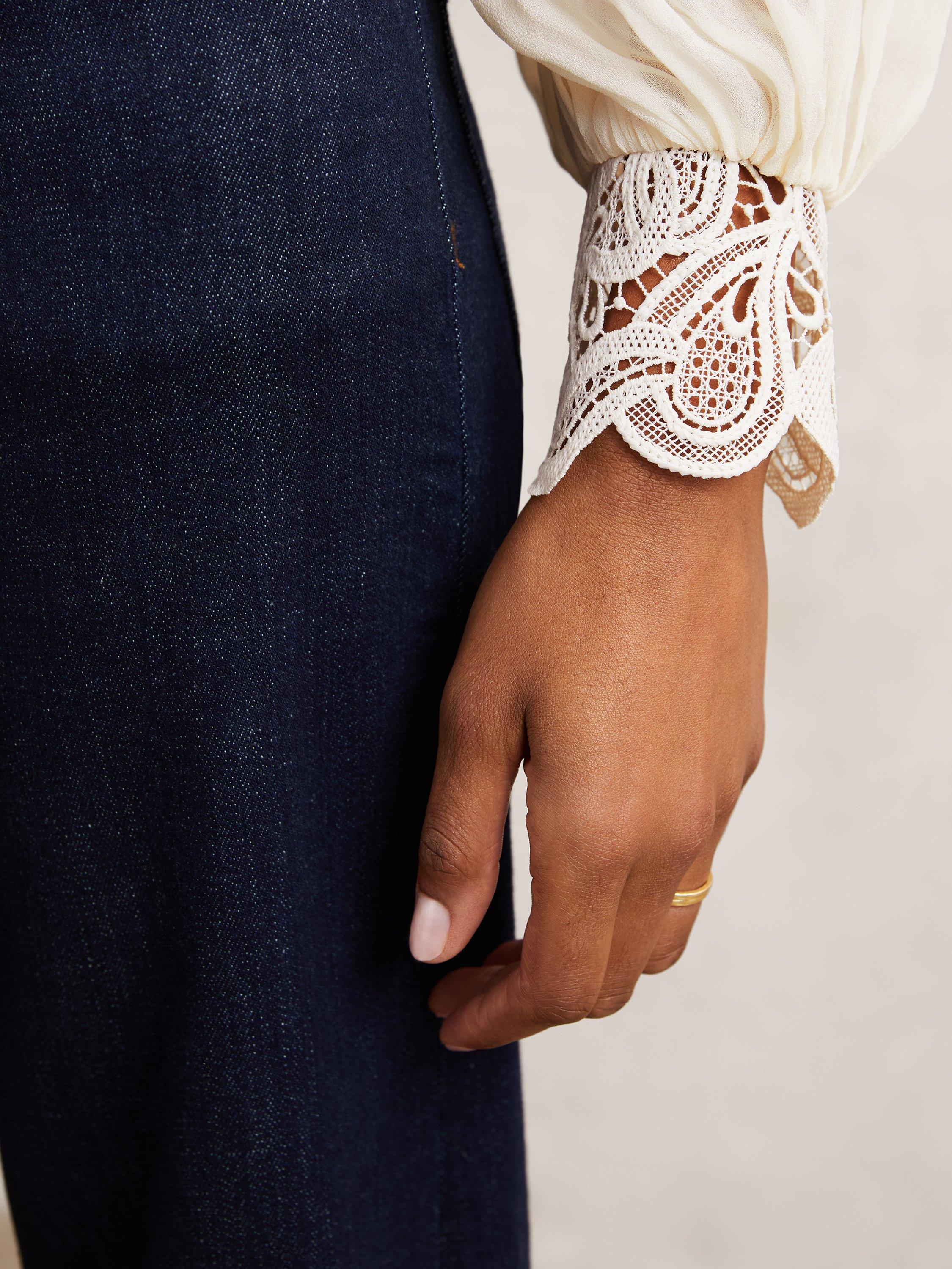 Product image 2 of 5, which shows Reiss Czara Ruffle Neck Top, Cream, 10