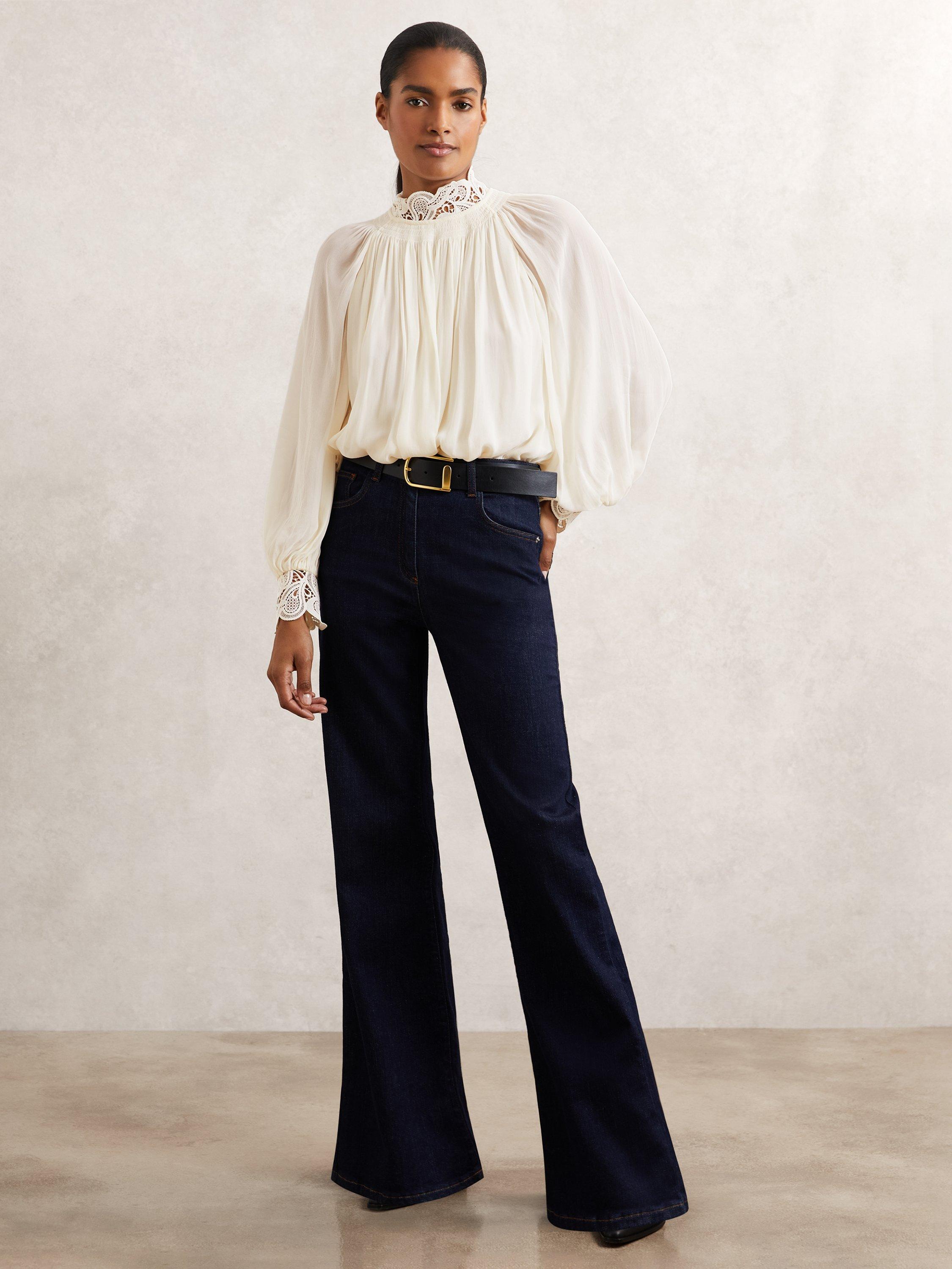 Product image 4 of 5, which shows Reiss Czara Ruffle Neck Top, Cream, 10