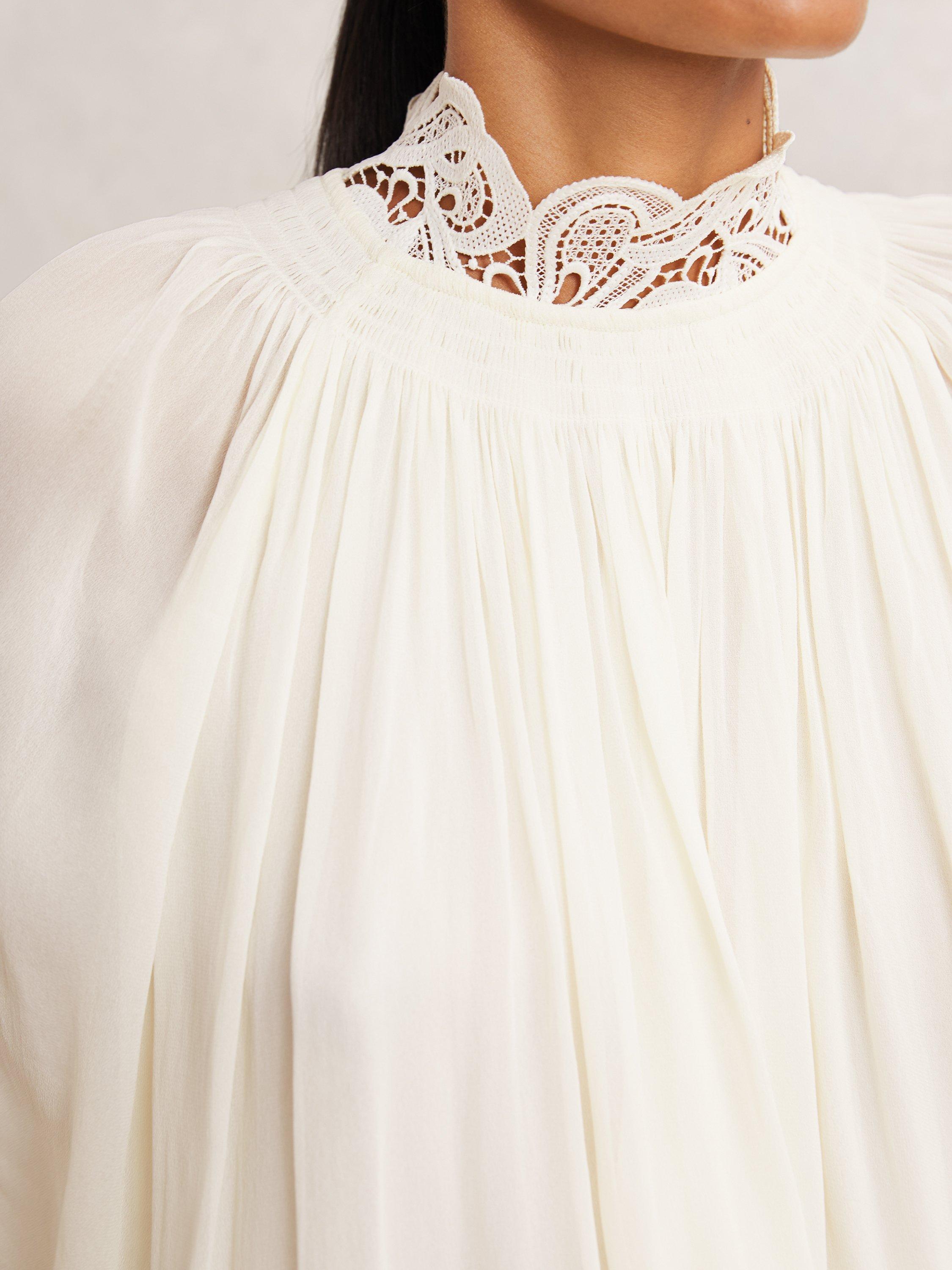 Product image 5 of 5, which shows Reiss Czara Ruffle Neck Top, Cream, 10
