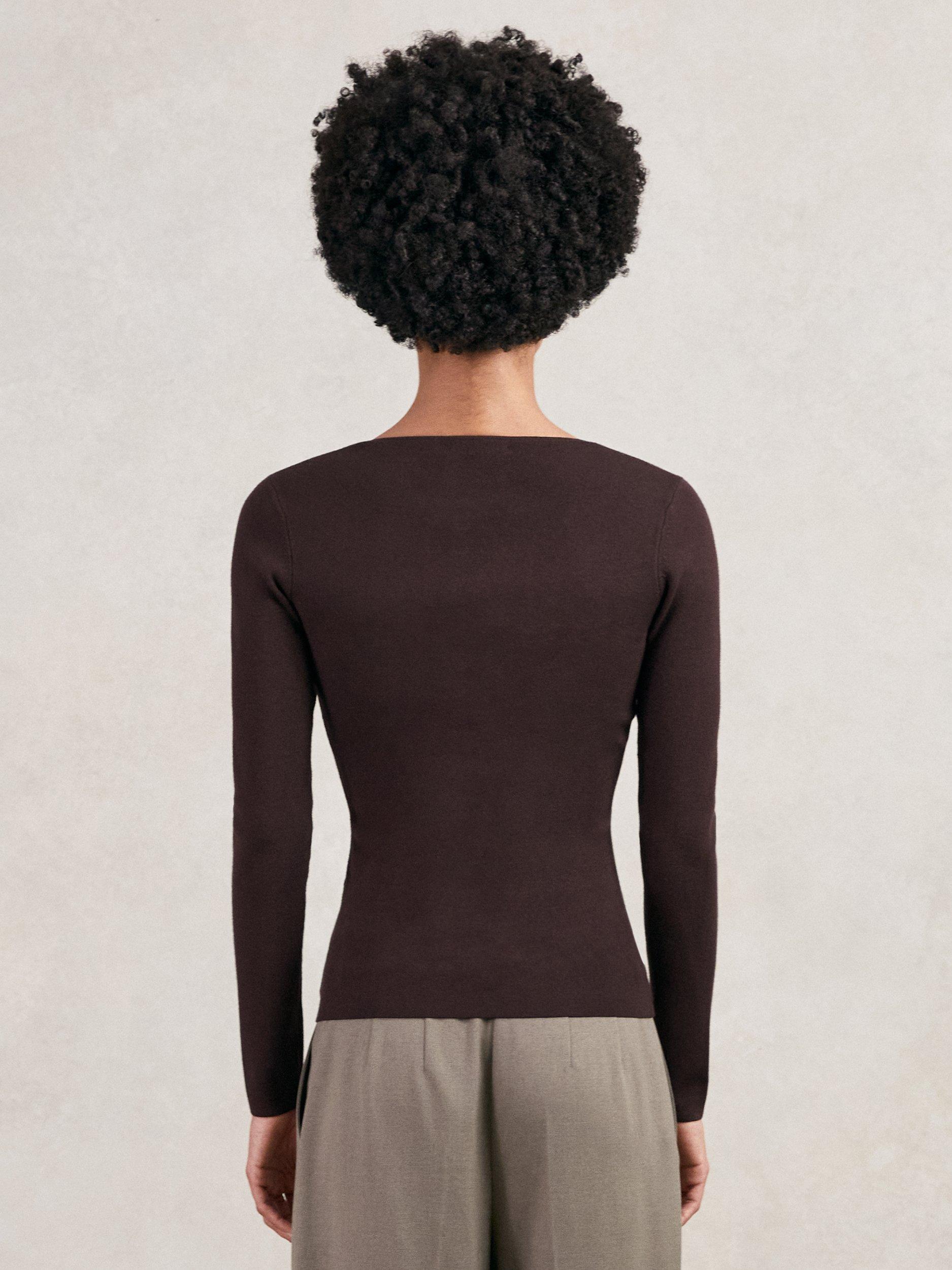 Product image 2 of 5, which shows Reiss Tilly Keyhole Cut Out Knit Top, Plum, XS