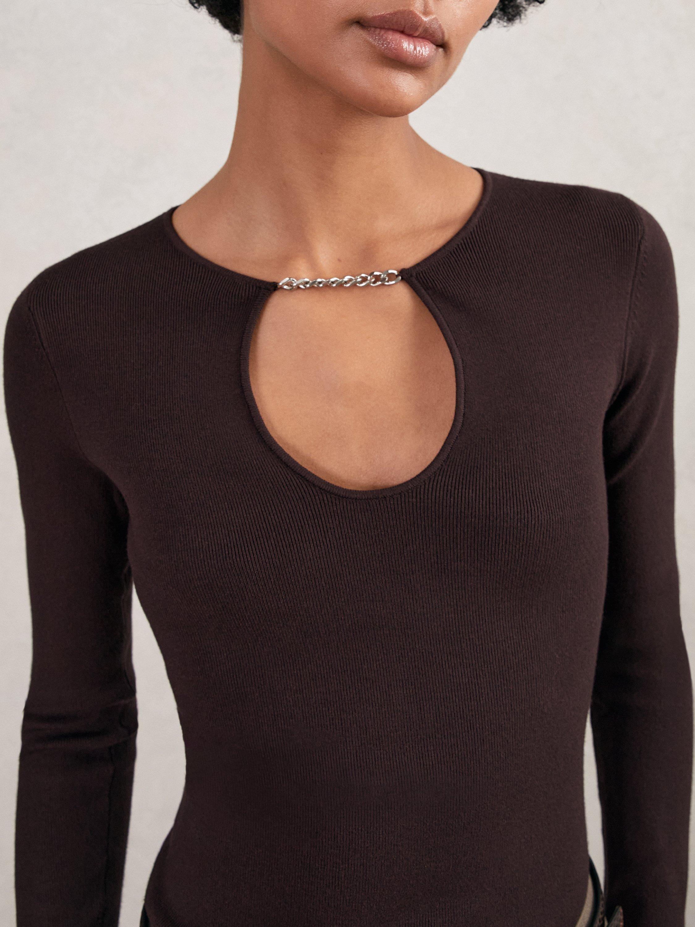 Product image 5 of 5, which shows Reiss Tilly Keyhole Cut Out Knit Top, Plum, XS