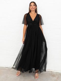 Anaya With Love Twist Front Tule Maxi Dress, Black