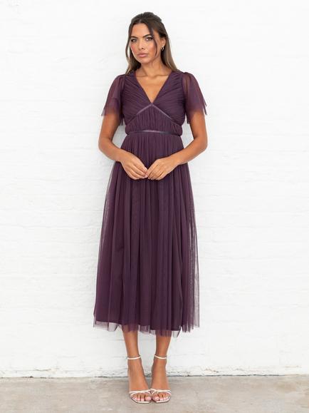 Anaya With Love Ribbon Detail Tulle Midi Dress, Fig