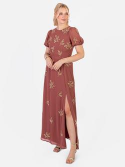 Maya Deluxe Embellished Puff Sleeve Maxi Dress, Copper Rose