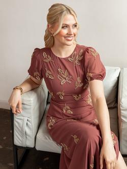 Maya Deluxe Embellished Puff Sleeve Maxi Dress - view 2, Copper Rose