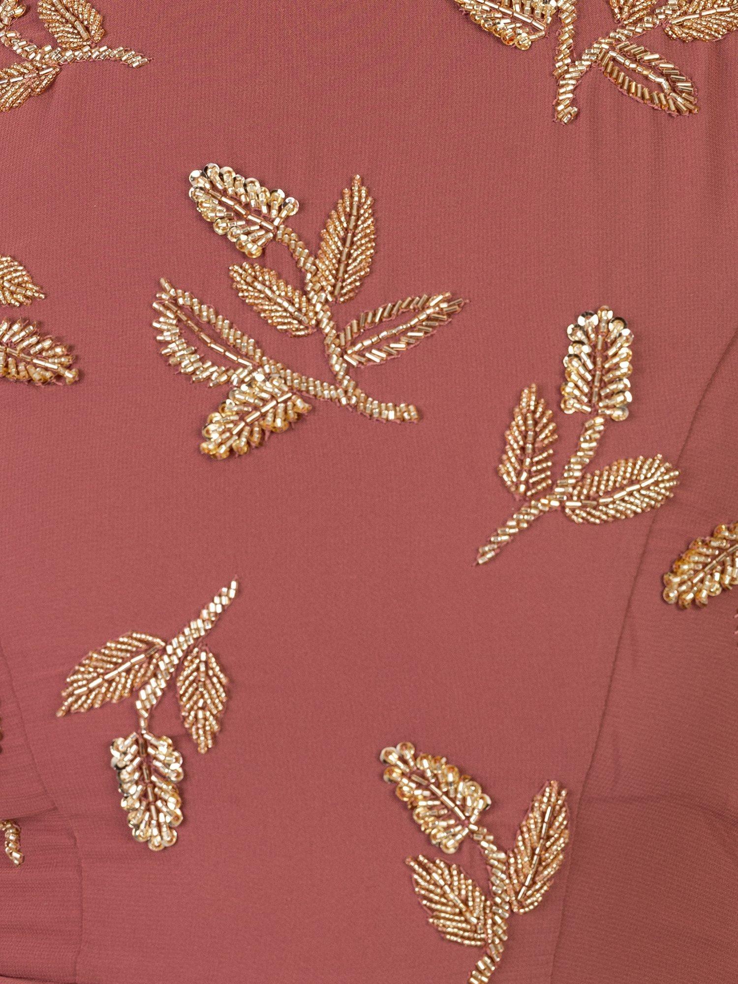 Product image 6 of 6, which shows Maya Deluxe Embellished Puff Sleeve Maxi Dress, Copper Rose, 6