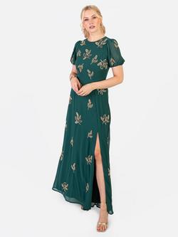 Maya Deluxe Embellished Puff Sleeve Maxi Dress, Emerald
