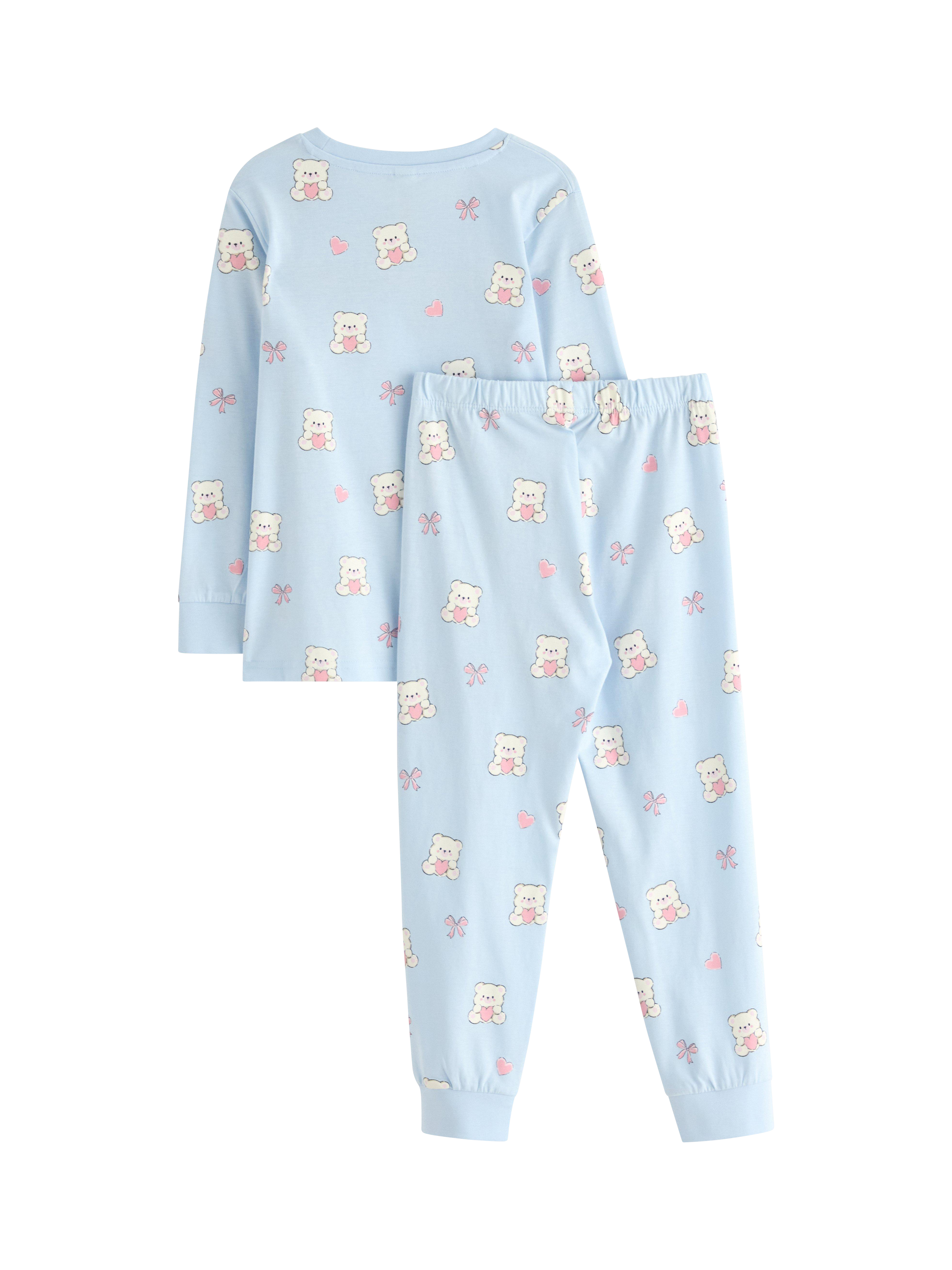 Product image 2 of 3, which shows Lindex Kids' Cotton Long Sleeved Bear Print Pyjamas, Light Blue, 4-6 years