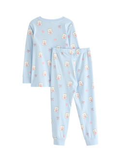Lindex Kids' Cotton Long Sleeved Bear Print Pyjamas, Light Blue - view 2, Light Blue